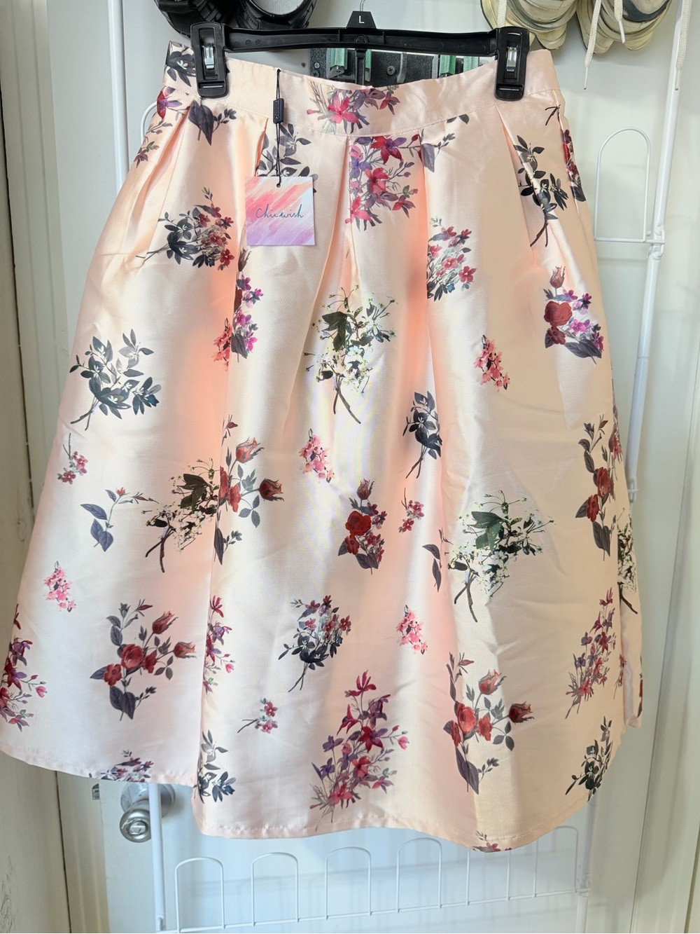 Chicwish Pink Floral Pleated Skirt